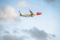 Dusseldorf , Germany - October 05 2017: Norwegian airlines Boeing 737 starting at Dusseldorf Airport