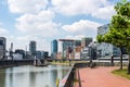 Dusseldorf, Media Harbour with contemporary architecture (Neuer Zollhof), Germany