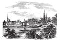 Dusseldorf in North Rhine-Westphalia, Germany, vintage engraving