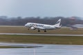 Finnair airplane landing at dusseldorf airport germany