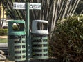 Dust-bins for organic materials and recycling bins in Sao Paulo