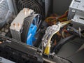 Dust build up inside computer. Computer`s components are in danger of overheat Royalty Free Stock Photo