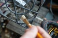 dust cleaning from dirty computer hardware. cleaning service. computer fan with lot of dust Royalty Free Stock Photo