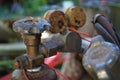 Dust and cobwebs on pressure valves and gauges for an oxy oxygen acetylene welder