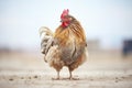 dust-covered hen standing up