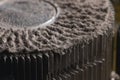 Dust and dirt on the pc processor cooling heatsink. Close-up