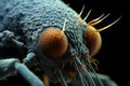 Dust mite magnified through an electron microscope, isolated on black background