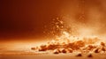 Dust Particles Settle on a Wooden Surface After a Vibrant Explosion of Flour in a Warm Light Setting During a Baking Royalty Free Stock Photo