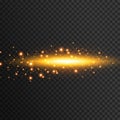 The dust sparks and golden stars shine with special light. Vector sparkles on a transparent background. Christmas light effect. Sp Royalty Free Stock Photo