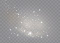 The dust sparks and golden stars shine with special light. Vector sparkles on a transparent background. Christmas light effect. Royalty Free Stock Photo