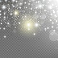 The dust sparks and golden stars shine with special light. Vector sparkles on a transparent background. Christmas light effect. Sp Royalty Free Stock Photo