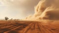 A dust storm, with a brown haze covering the landscape as the background context, during an extended drought Royalty Free Stock Photo