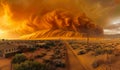 Dust storm rolls over small town in the desert Royalty Free Stock Photo