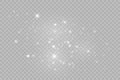 Dust white. White sparks and golden stars shine with special light. Vector sparkles on a transparent background.