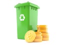 Dustbin with stack of coins Royalty Free Stock Photo