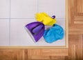 Dusting and mopping tools on the floor Royalty Free Stock Photo