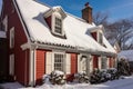 dusting of snow on a dutch colonials flared eave