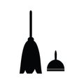 Dustpan and broom vector icon