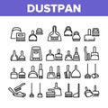 Dustpan And Brush Tool Collection Icons Set Vector