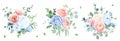 Dusty blue, peachy blush rose, white hydrangea, ranunculus, wedding flowers, greenery and eucalyptus