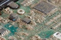 Dusty circuit board from hard drives - series of computer parts