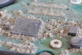 Dusty circuit board from hard drives - series of computer parts