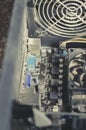 Dusty computer cooler and other details. Selective focus Royalty Free Stock Photo