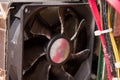 Dusty computer CPU fan on an old motherboard. Royalty Free Stock Photo