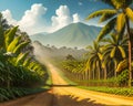 Dusty dirt Road through Tropical island banana plantation