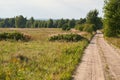 Dusty empty country road through a field