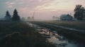 Nostalgic Sunrise: Muddy Path In The Style Of Taylor Wessing