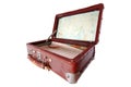 Dusty open brown suitcase