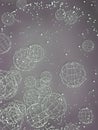 Dusty pink background with wireframe flying spheres