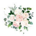 Dusty pink blush, white and creamy rose flowers vector design wedding bouquet Royalty Free Stock Photo