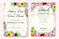 Wedding invitation card with colourful floral and leaves Royalty Free Stock Photo