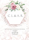 Dusty pink, creamy white antique rose, pale flowers vector design wedding frame Royalty Free Stock Photo