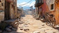 Dusty Road in a Deserted Village under Bright Sunlight Royalty Free Stock Photo