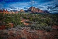 Dusty road leading to rock mountain in Sedona Arizona Royalty Free Stock Photo