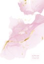 High quality vector Alcohol ink shape in tender pink and gold colors. Modern abstract painting, contemporary wedding decoration.