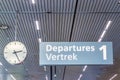 Dutch airport departure sign with the text `departures` in both english and dutch Royalty Free Stock Photo