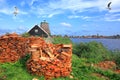 Dutch authentic village on water canal. Netherlands beautiful country landscape Royalty Free Stock Photo