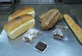 Dutch bakery products placed on a tray: bread, rolls, muffins Royalty Free Stock Photo