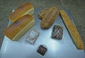 Dutch bakery products placed on a tray: bread, rolls, muffins Royalty Free Stock Photo