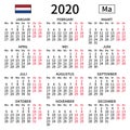 Dutch calendar 2020, Monday