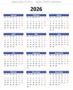 2026 dutch calendar. Printable, editable vector illustration Dutch. 12 months year kalender Royalty Free Stock Photo