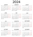 2024 dutch calendar. Printable, editable vector illustration for Dutch. 12 months year kalender Royalty Free Stock Photo