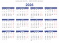 2026 dutch calendar. Printable vector illustration for Dutch. 12 months kalender Royalty Free Stock Photo