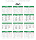 Dutch calendar for 2026. Vector illustration Dutch. 12 months year kalender Royalty Free Stock Photo