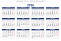 Dutch calendar for 2026. Vector illustration Dutch. Year kalender for Nederlands Royalty Free Stock Photo