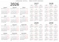 Dutch calendar 2026, 2027, 2028, 2029, 2030 years. Vector 12 months kalender Netherlands Royalty Free Stock Photo